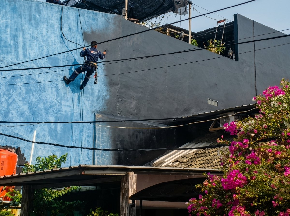 Dokumentasi proyek waterproofing dinding luar ruko Aspal Mitra Solusi di Jakarta