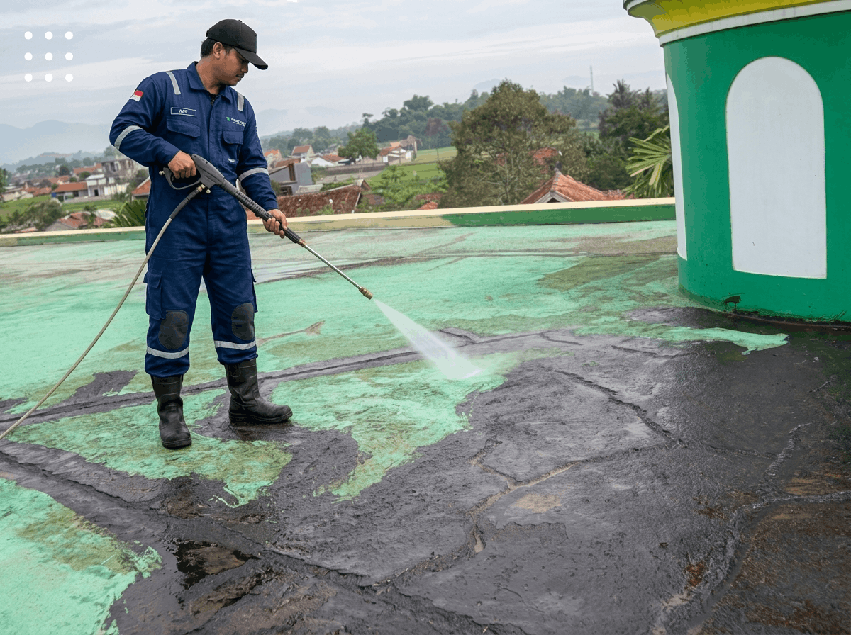 Dokumentasi proyek waterproofing genteng dan atap masjid Aspal Mitra Solusi di Jakarta
