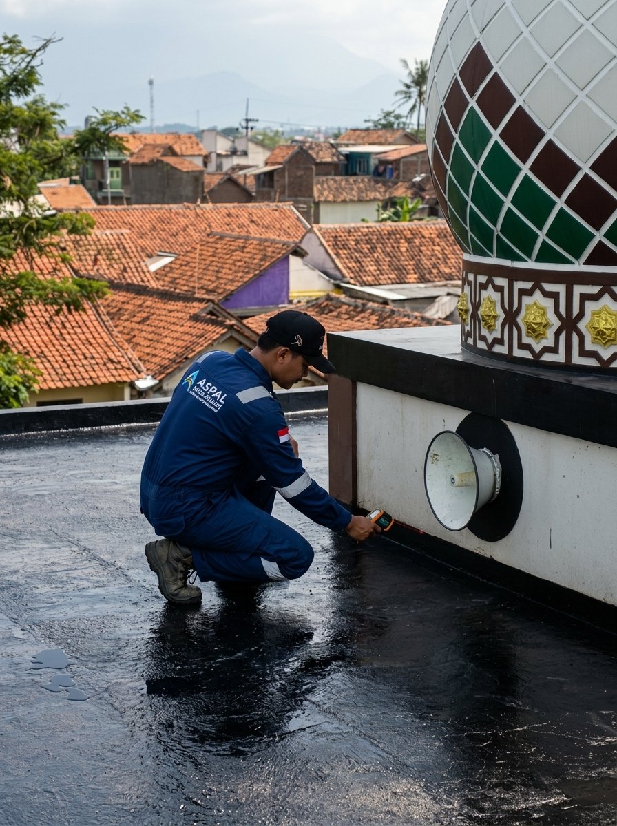 Tim Aspal Mitra Solusi memeriksa kondisi permukaan dak