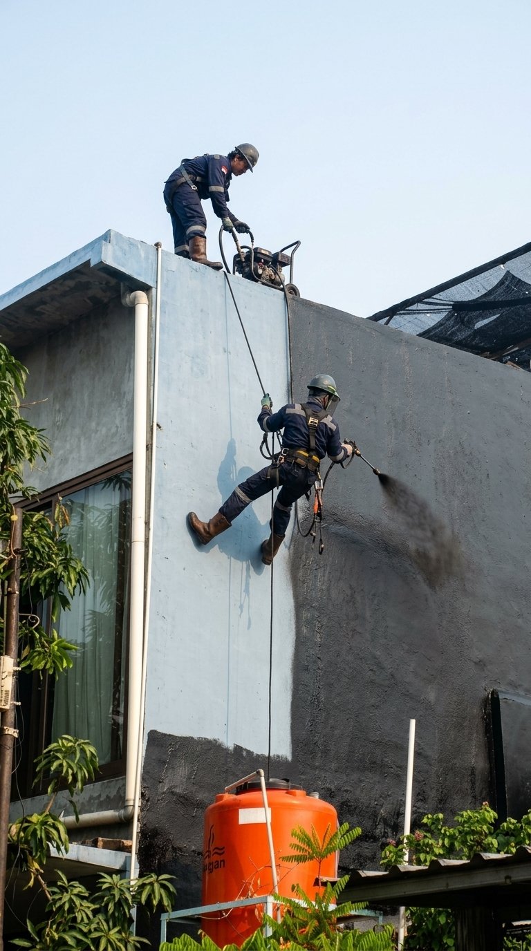 Proses jasa waterproofing aspal cair di Pondok Ungu, Bekasi