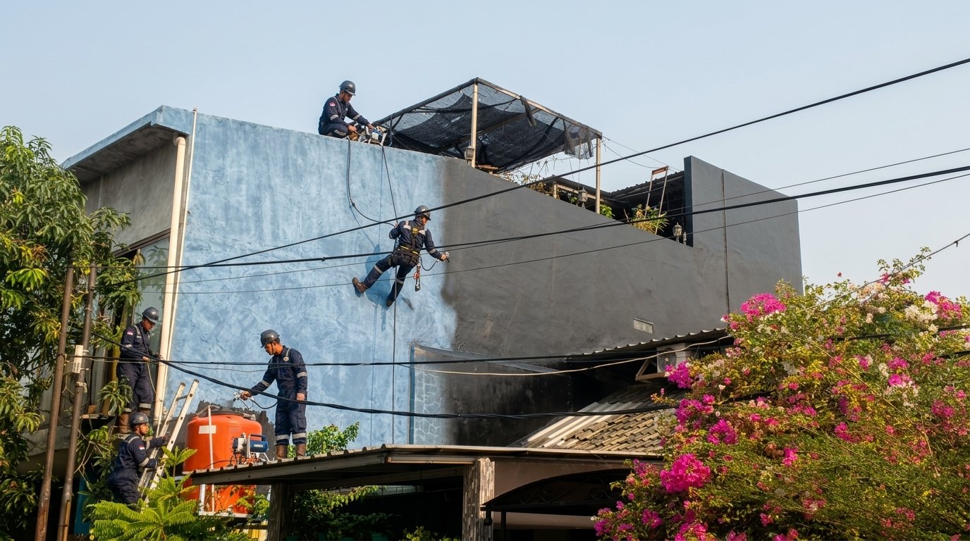 Dokumentasi jasa waterproofing aspal cair anti bocor oleh tim Aspal Mitra Solusi