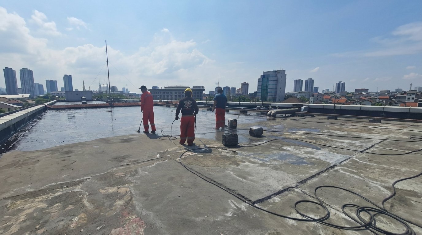Kondisi dak Gedung Kementerian Keuangan Jakarta sebelum waterproofing