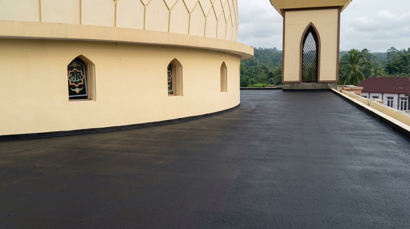 Hasil akhir waterproofing dak beton Masjid Raya Ciminyak