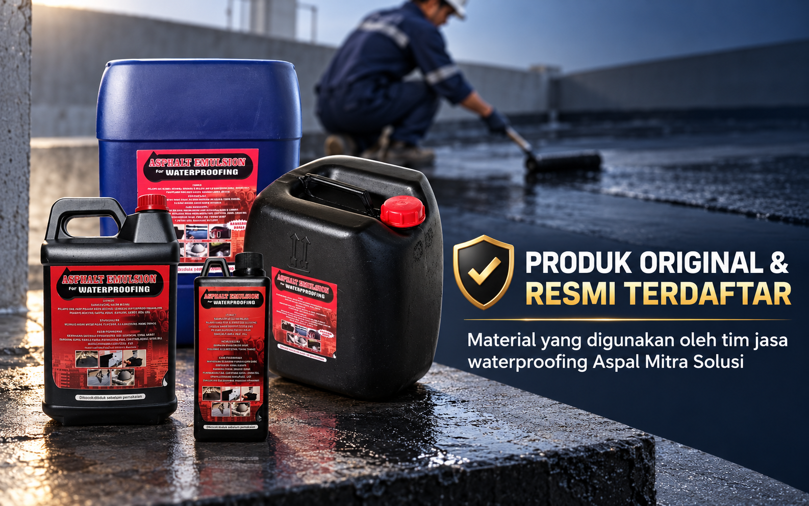 Produk waterproofing Asphalt Emulsion original yang digunakan Aspal Mitra Solusi