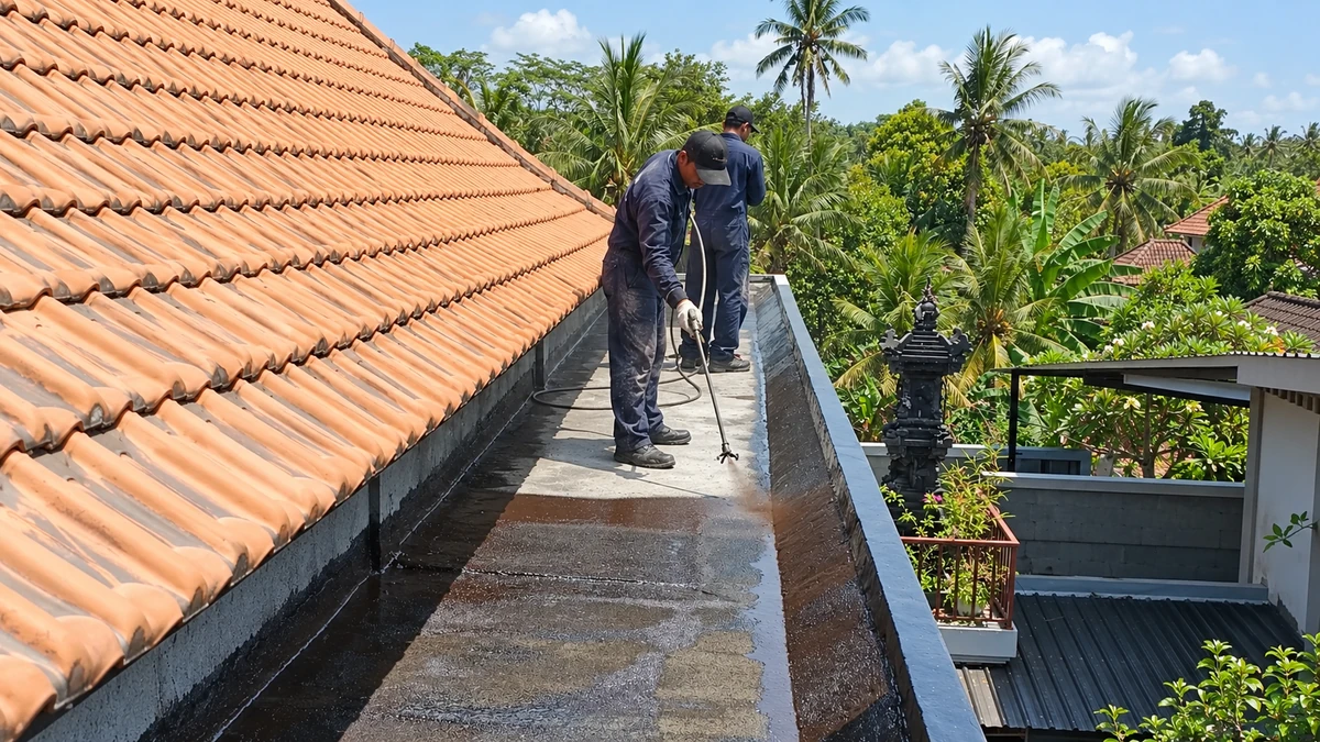 Dokumentasi proyek waterproofing dak talang di Bali oleh Aspal Mitra Solusi